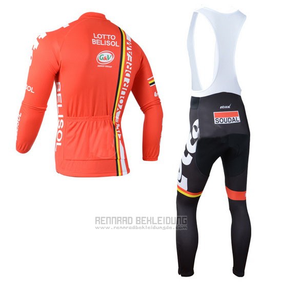 2014 Fahrradbekleidung Lotto Belisol Orange Trikot Langarm und Tragerhose